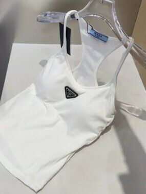 PRADA Slim Fit Stretch Rib Knit U-Neck Sleeveless Designer Layering Camisole